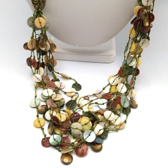 Chico's Beaded Long Necklace, Mother of Pearl Beads, 40 Inches, Earth Colors - Picture 4 of 10